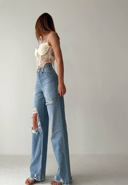 Ripped wide leg jeans